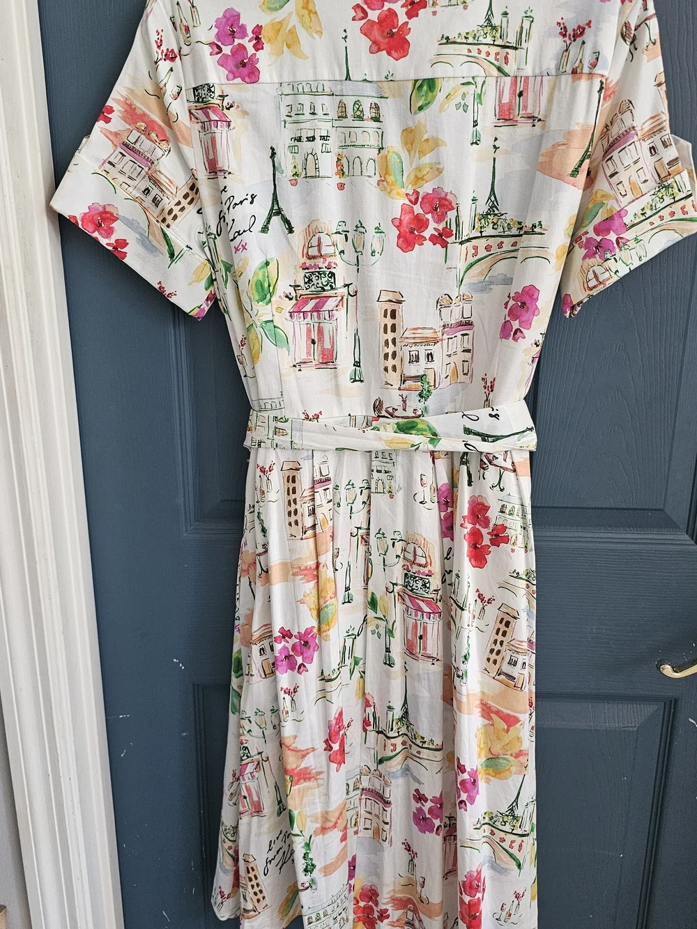 Karl Lagerfeld White Watercolor City Print Shirt Dress - Picture 2 of 4
